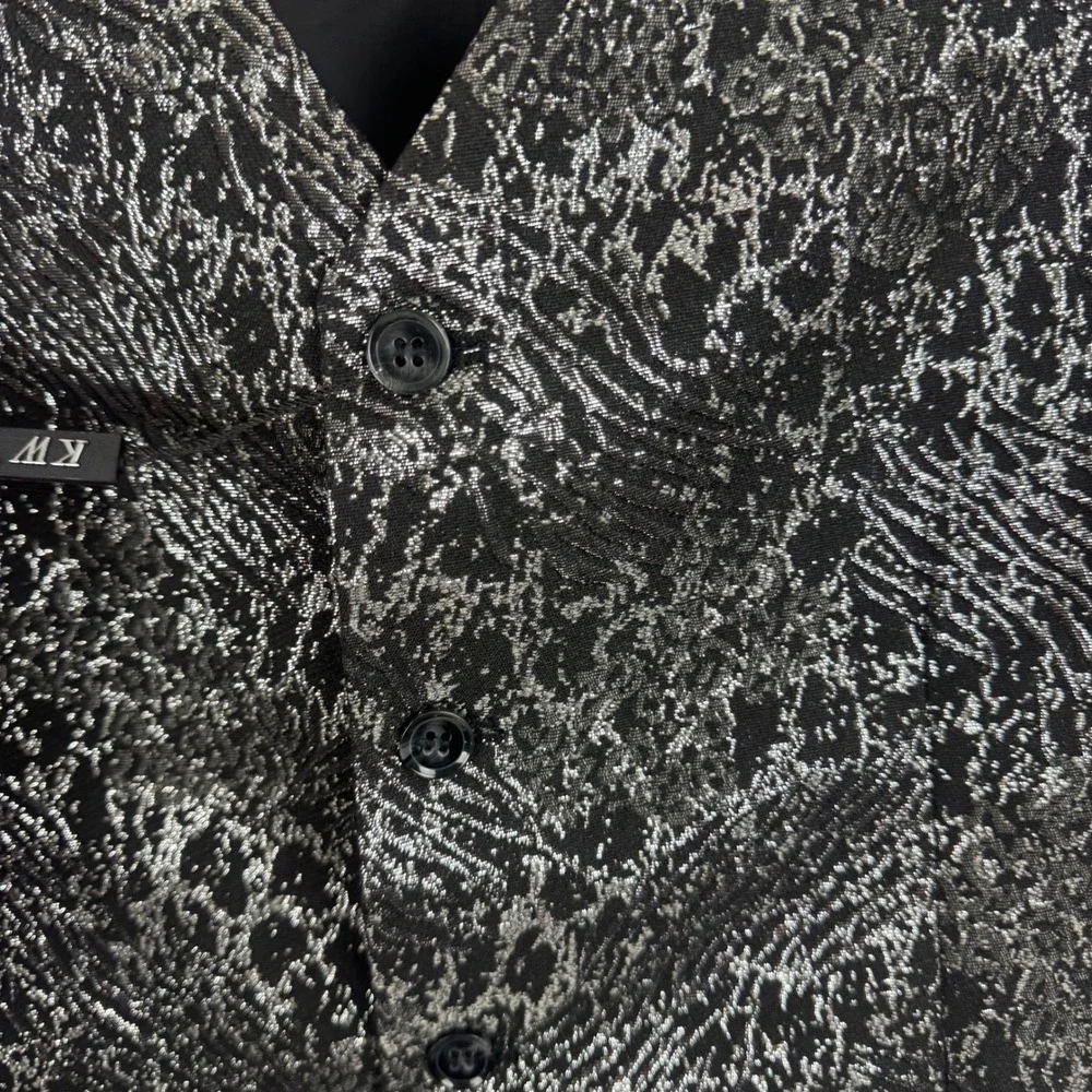 Kids World‎ of USA Metallic Brocade Formal Party Black Silver Vest Size Kid 16